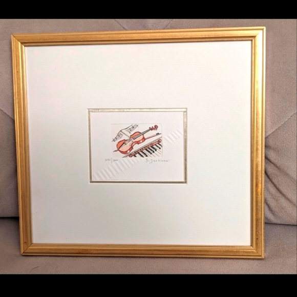 Copper Engraving Violin Painting Numbered and Signed by Quebec Artist Desbiens - Picture 1 of 6